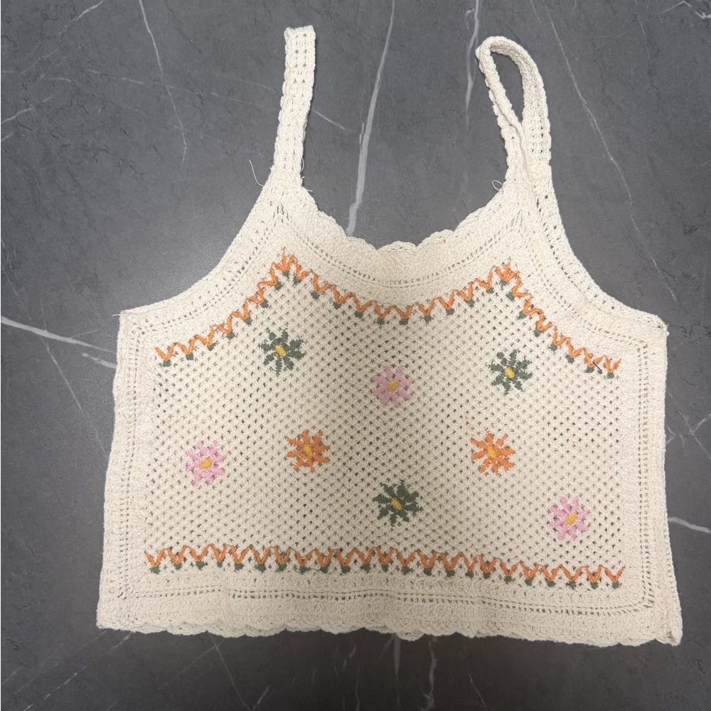 Zara Cream Crochet Camisole with Floral Accents